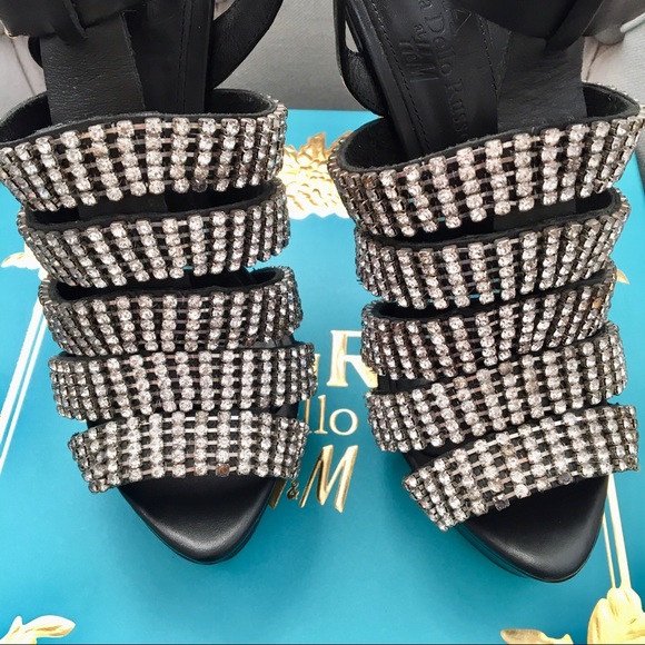🩶 Anna Dello Russo H&M Black Crystal Heels Platform - Picture 6 of 11
